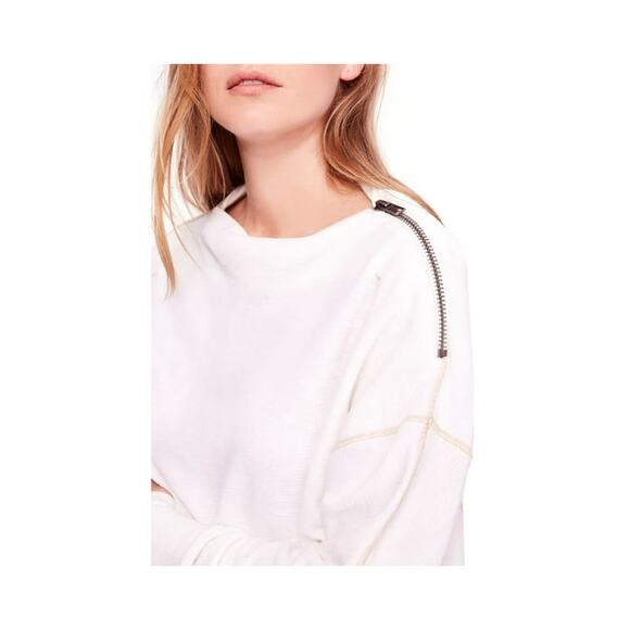 Free People We The Free Ivory Thermal Nikala Zip Shoulder Top Size Small - Picture 4 of 12